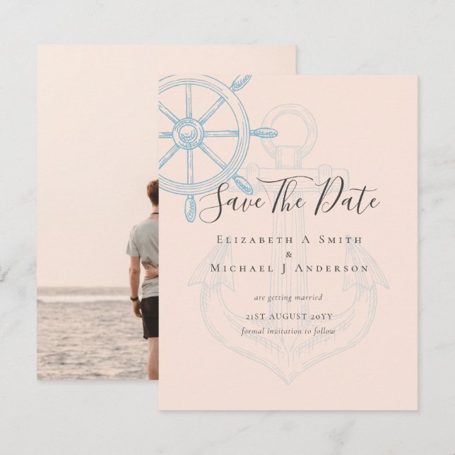Nautical PHOTO Save Dates Modern Ocean Beach Sea (Front/Back)