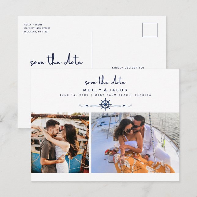 Nautical Photo Wedding Save the Date Announcement Postcard (Front/Back)