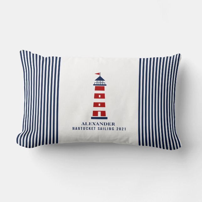 Nautical Pillow, Lighthouse, Name Pillow, Maritime Lumbar Pillow (Front)