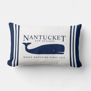Nautical Pillow, Whale, Blue and White, Maritime Lumbar Pillow
