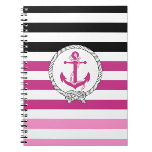 Nautical pink anchor/Navy knot/black stripe Notebook