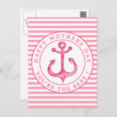 Nautical Pink Anchor Striped Mother's Day Postcard (Front/Back)
