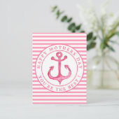 Nautical Pink Anchor Striped Mother's Day Postcard (Standing Front)