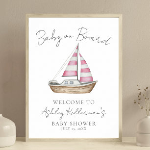 Nautical Pink Baby Shower Welcome Sign