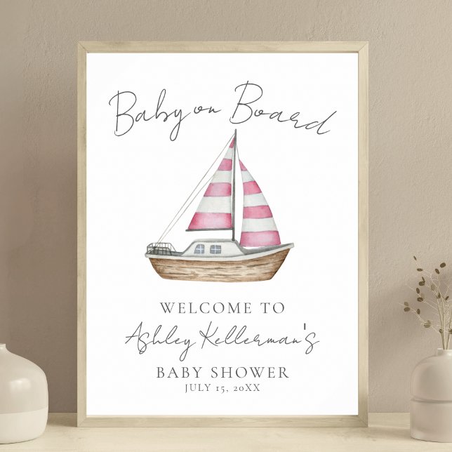 Nautical Pink Baby Shower Welcome Sign (Nautical Pink Baby Shower Welcome Sign)