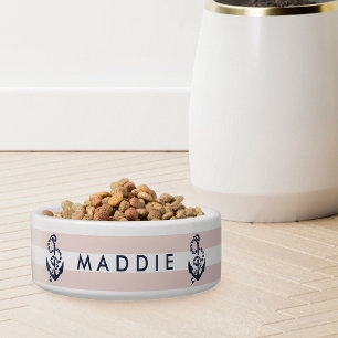 Nautical Pink Stripe Anchor Personalized Bowl