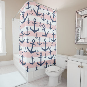 Nautical pink stripe navy blue anchor pattern