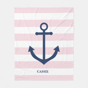 Nautical pink striped kid’s blanket - personalized