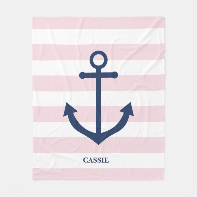 Nautical pink striped kid’s blanket - personalized (Front)