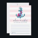 Nautical Pink Stripes Watercolor Anchor Wedding Advice Card<br><div class="desc">Nautical wedding advice & wishes card design featuring anchor with flowers on a pink stripes background.</div>