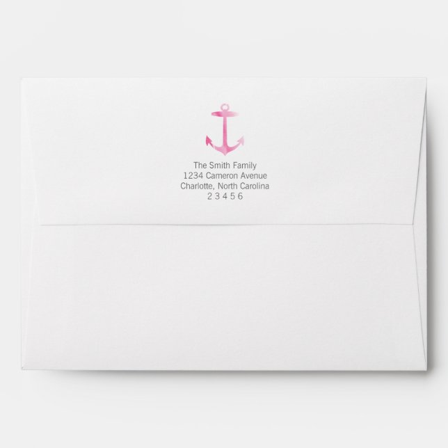 Nautical Pink Watercolor Wave Pattern Lined Envelopes (Back (Top Flap))