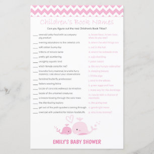 Nautical Pink Whale Baby Shower Game PRINTED