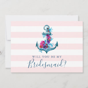 Nautical Pink Will You Be My Bridesmaid Card