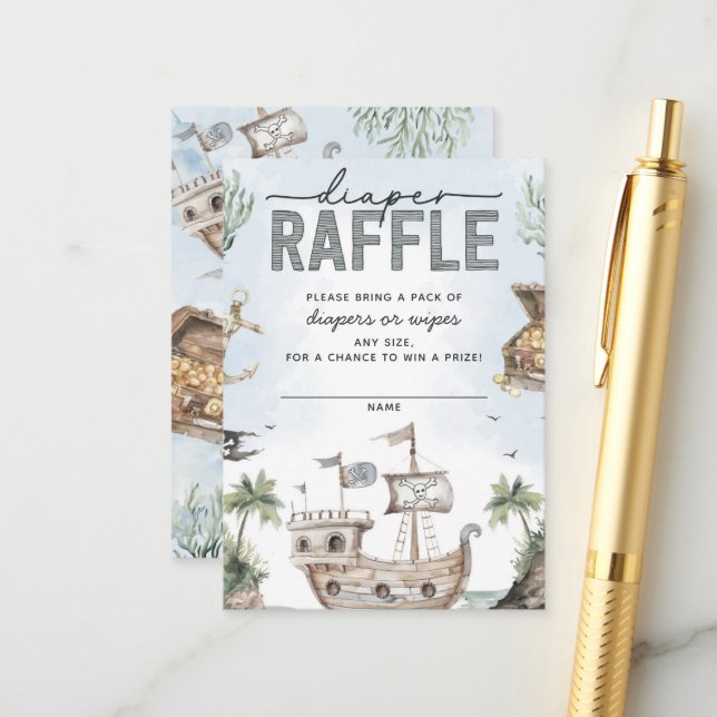 Nautical Pirate Baby Shower Diaper Raffle Enclosure Card (Front/Back In Situ)