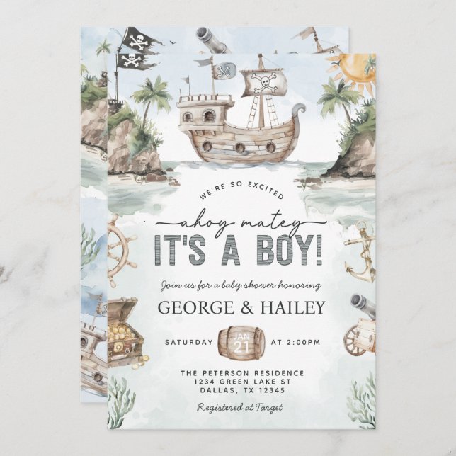 Nautical Pirate Baby Shower Invitation (Front/Back)