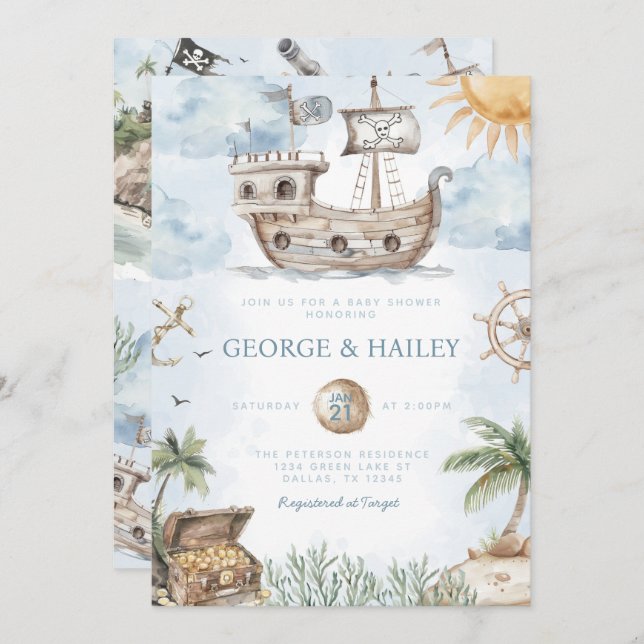 Nautical Pirate Baby Shower Invitation (Front/Back)