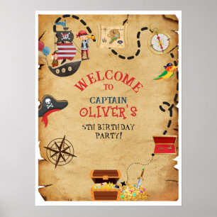 Nautical Pirate Sea Welcome Birthday Treasure  Poster
