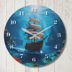 Nautical Pirate Ship Wall Clock – Underwater Ocean