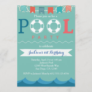 Nautical Pool Party Birthday Invitation
