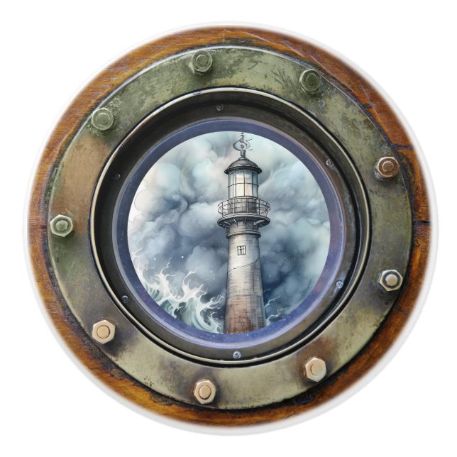 Nautical Porthole Lighthouse Ceramic Drawer Knobs (Front)