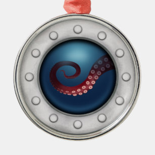 Nautical Porthole Octopus Ship Submarine Maritime Metal Ornament