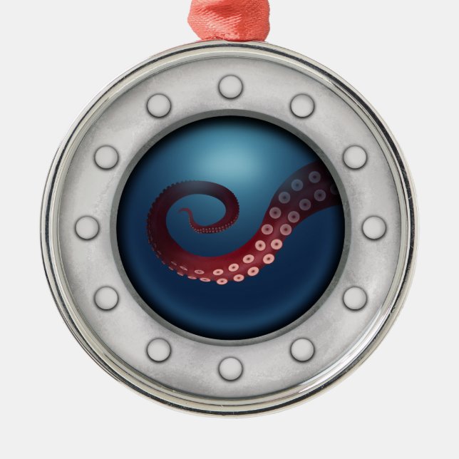 Nautical Porthole Octopus Ship Submarine Maritime Metal Ornament (Front)