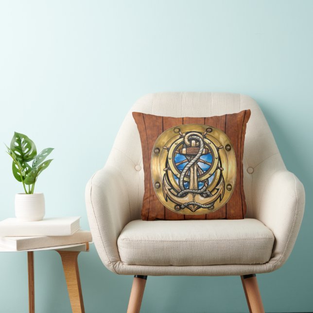 Nautical Porthole - See Back -  Throw Pillow (Chair)