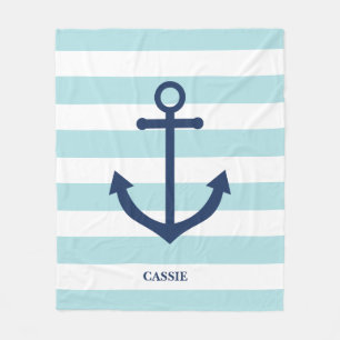 Nautical powder blue striped blanket with anchor