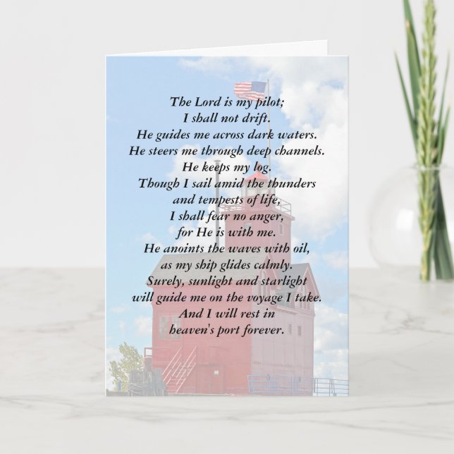 Nautical Psalm 23 and Michigan Lighthouse Card (Front)