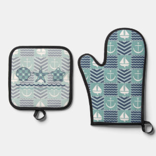 Nautical Quilt Oven Mitt & Pot Holder Set