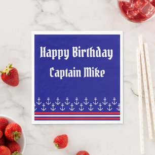 Nautical Red and Blue Boat Captain Birthday Napkin