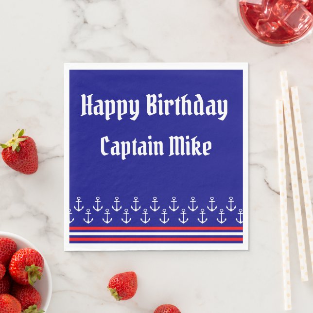 Nautical Red and Blue Boat Captain Birthday Napkin (Insitu)