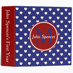 Nautical Red and Blue Hearts Monogram Scrapbook Binder