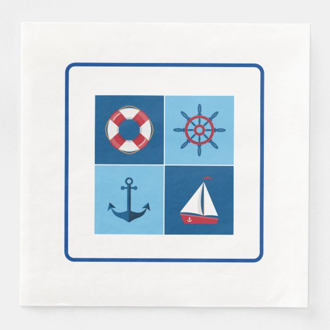 Nautical Red And Blue Napkin (Front)