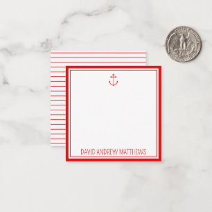 Nautical Red and White Anchor Personalized Card