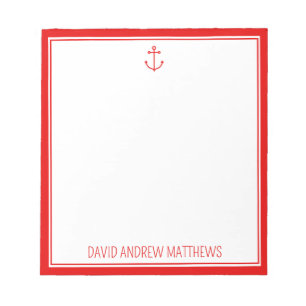 Nautical Red and White Anchor Personalized Notepad