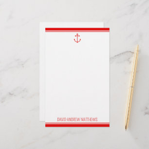 Nautical Red and White Anchor Personalized Stationery