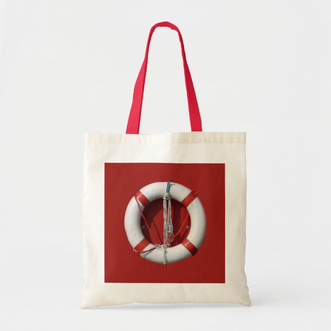 Nautical Red and White Life Preserver Tote Bag (Front)