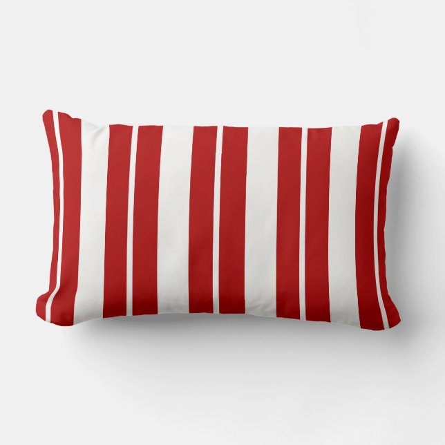 Nautical Red and White Striped Lumbar Pillow (Front)