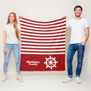 Nautical Red and White Stripes Fleece Blanket