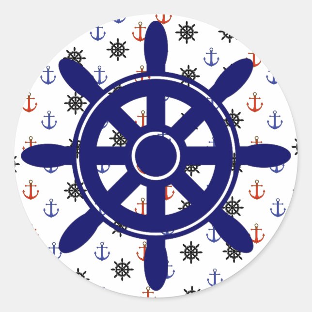 Nautical red blue Anchors and Wheel Stickers (Front)