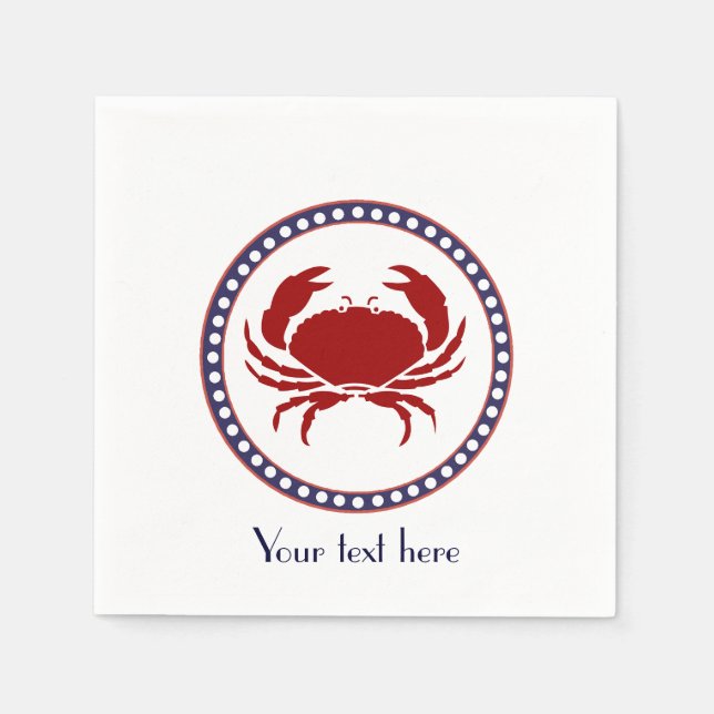 Nautical red crab and grey stripes with text napkin (Front)