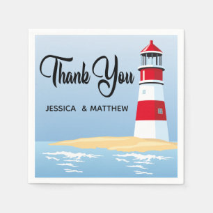 Nautical Red Lighthouse Blue Ocean Wedding / Party Napkin