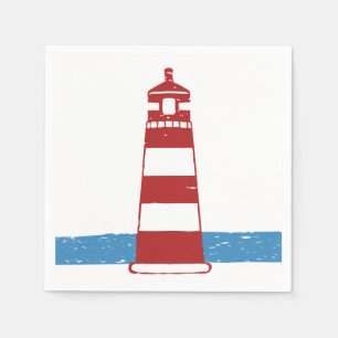 Nautical Red Lighthouse Blue Ocean Wedding / Party Napkin