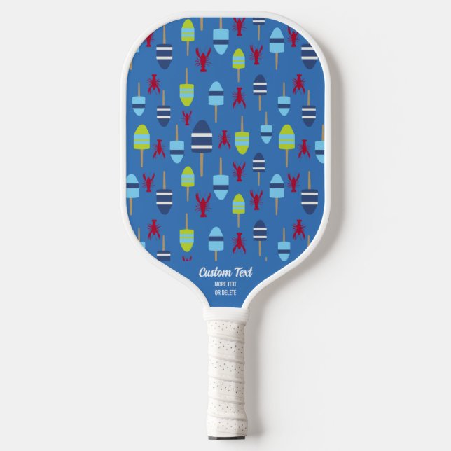 Nautical Red Lobster And Buoy Pattern Custom Text  Pickleball Paddle (Front)