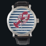 Nautical Red Lobster Monogram Blue White Stripe Watch<br><div class="desc">A Red Lobster with your monogram or text set on a navy blue and white striped background.  A perfect design for a beach or summer home by the ocean,  lobster bake on the shore,  reunions or just everyday living.  Click on the Colorfulgalshop  logo below for more fun nautical designs.</div>