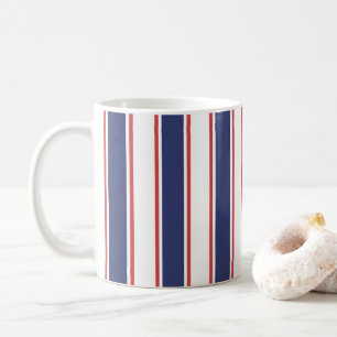 Nautical Red & Navy Blue Stripes Coffee Mug