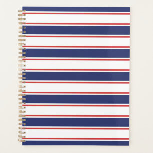 Nautical Red & Navy Blue Stripes Planner
