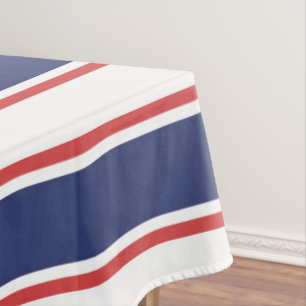 Nautical Red & Navy Blue Stripes Tablecloth