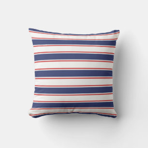 Nautical Red & Navy Blue Stripes Throw Pillow